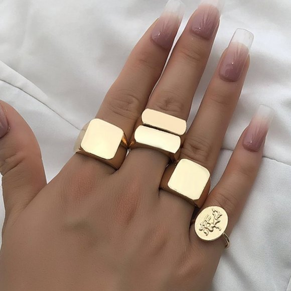 Modern Gold Mixed 5PC Ring Set Modern Gift Luxury Fun - Picture 1 of 3